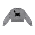 Mineral Wash Balloon Sleeve Cropped Sweater