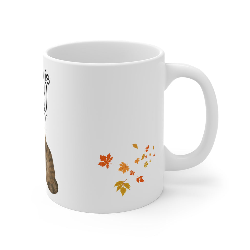 Autumn Is My Language kitten mug | fall leaves, cozy seasonal coffee cup