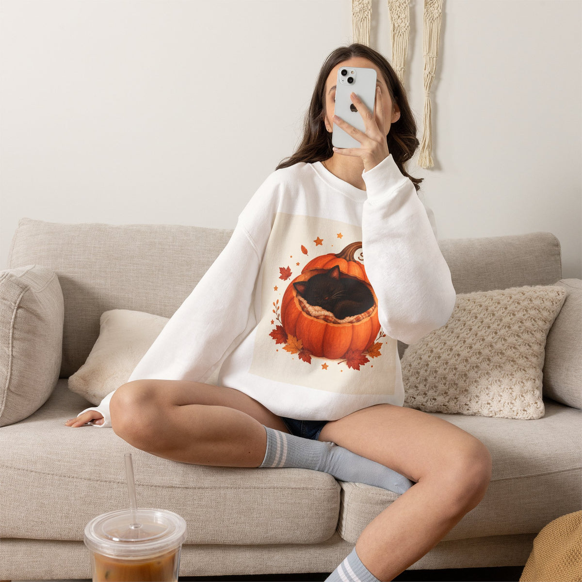 Pumpkin Nap Cat Sweatshirt — Cozy Autumn Halloween Crewneck