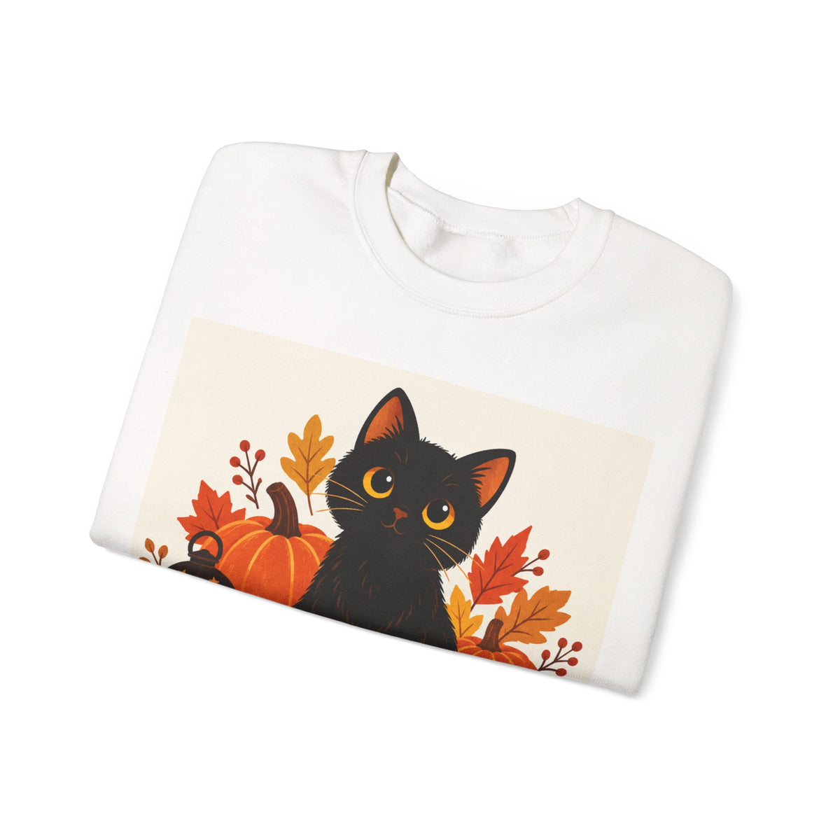 Autumn Black Cat Sweatshirt — Cute Halloween Pumpkin Crewneck