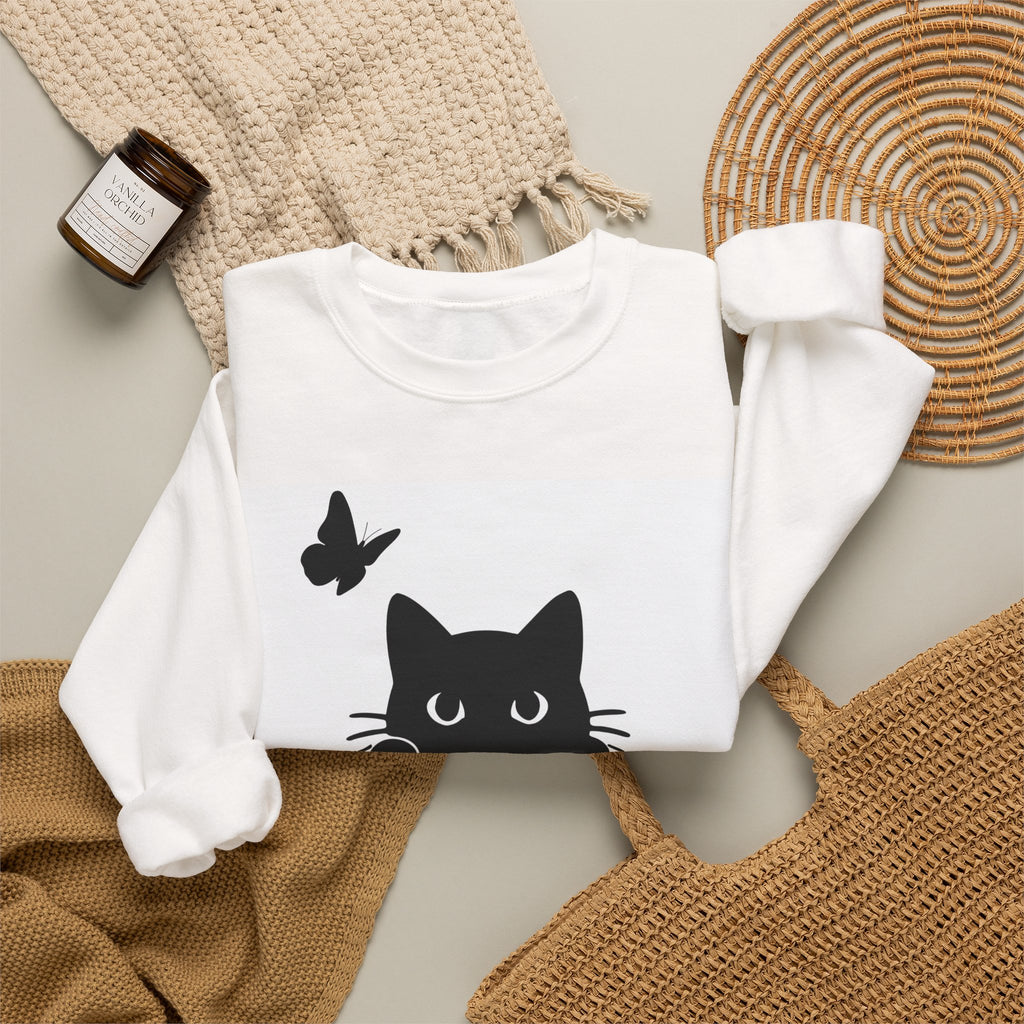 Cute Peeking Cat & Butterfly Sweatshirt