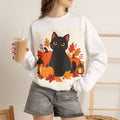 Autumn Black Cat Sweatshirt — Cute Halloween Pumpkin Crewneck