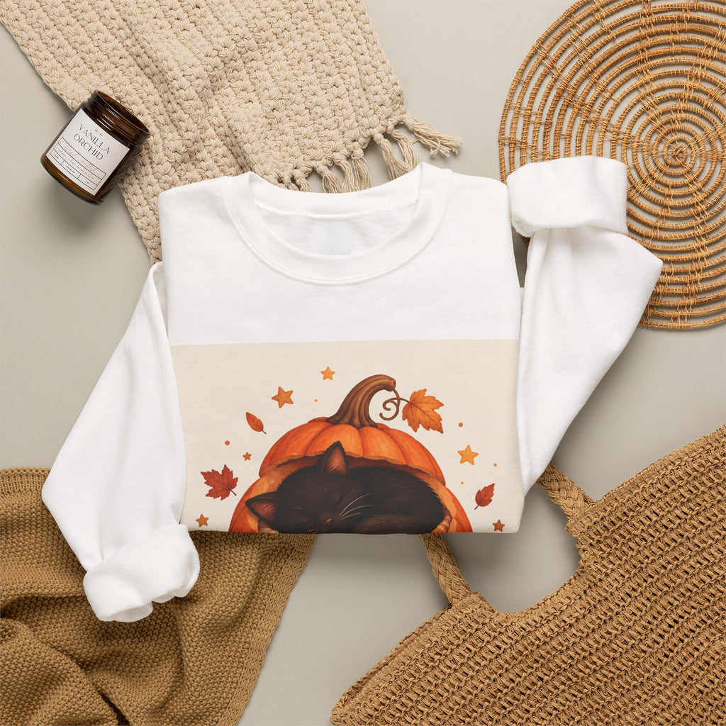 Pumpkin Nap Cat Sweatshirt — Cozy Autumn Halloween Crewneck