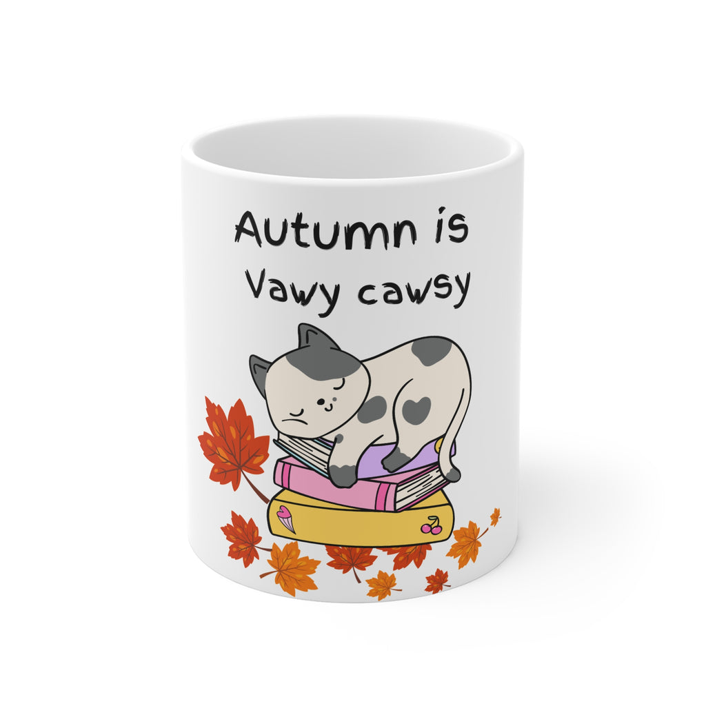 Autumn Is Vawy Cawsy cat mug | Fall leaves ceramic mug