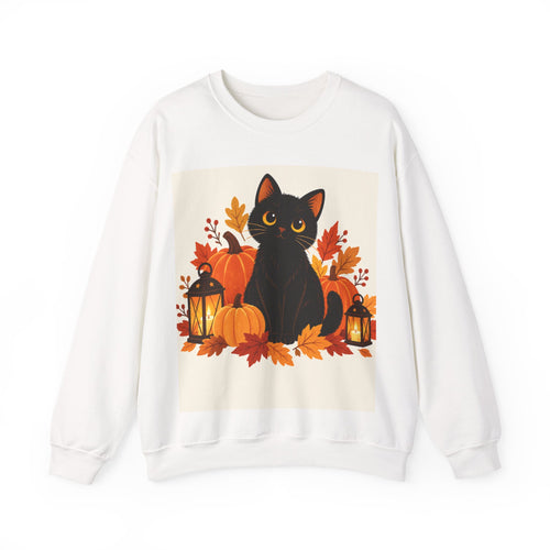 Autumn Black Cat Sweatshirt — Cute Halloween Pumpkin Crewneck