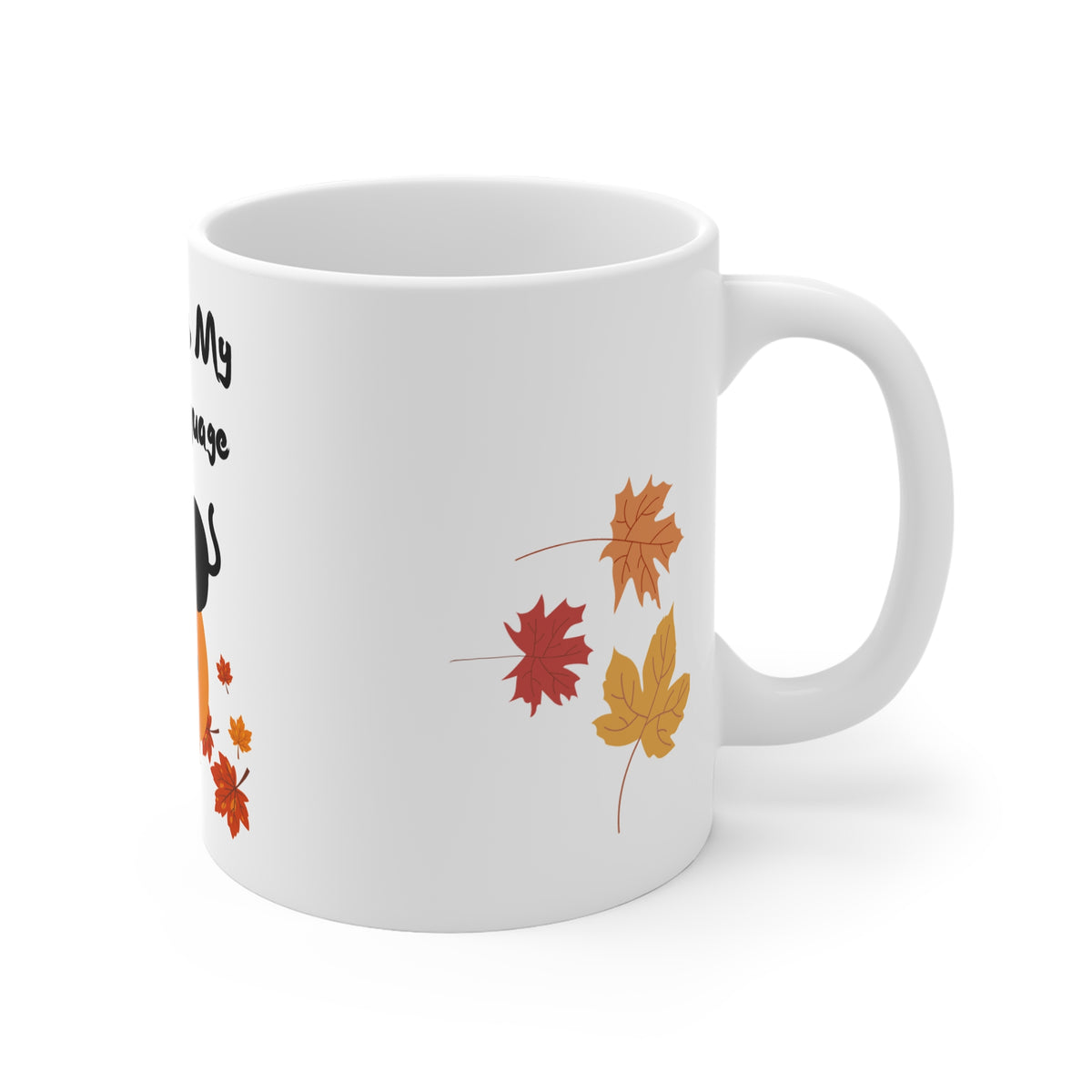 Autumn Is My Love Language Mug | Cat on Jack-O'-Lantern, Falling Leaves