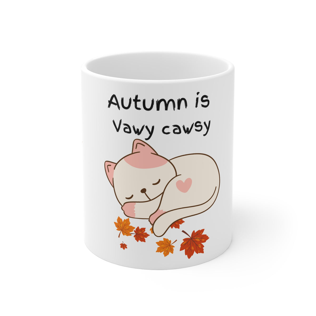 Autumn is Vawy Cawsy Cat Mug | Cute Sleeping Cat with Fall Leaves