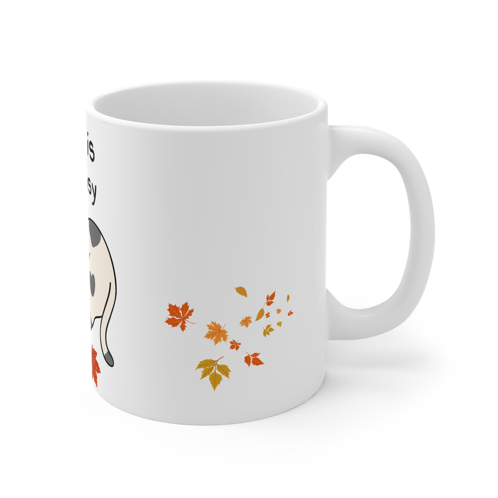 Autumn is Vawy Cawsy Cat Mug | Cute Fall Leaves Ceramic Coffee Cup