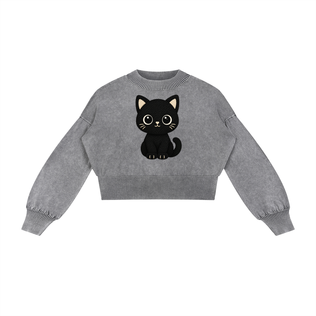 Mineral Wash Balloon Sleeve Cropped Sweater