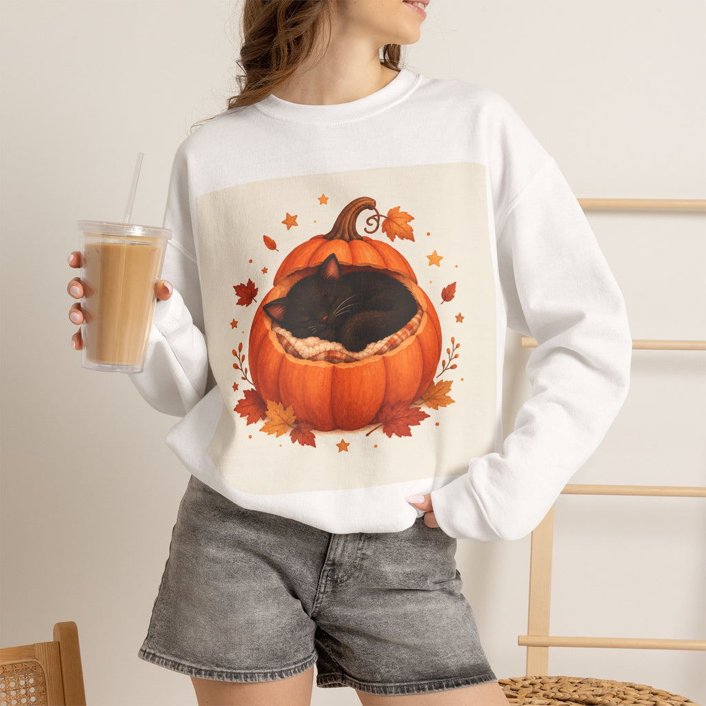 Pumpkin Nap Cat Sweatshirt — Cozy Autumn Halloween Crewneck