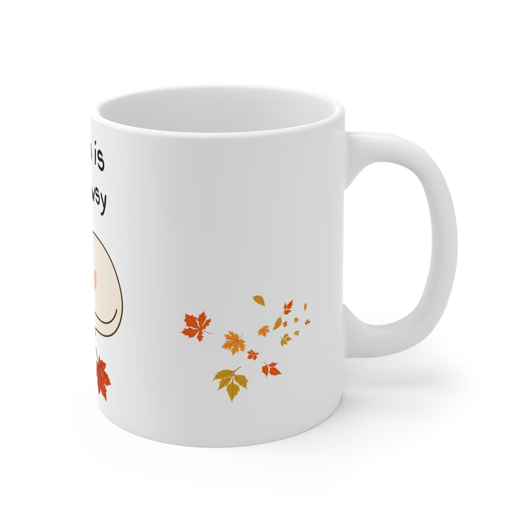 Autumn is Vawy Cawsy Cat Mug | Cute Sleeping Cat with Fall Leaves
