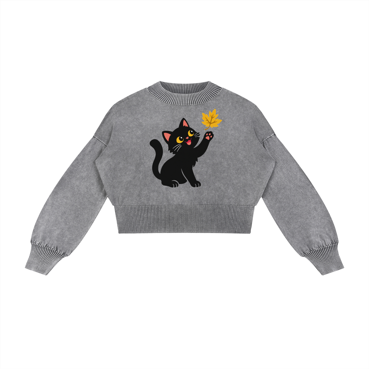 Mineral Wash Balloon Sleeve Cropped Sweater
