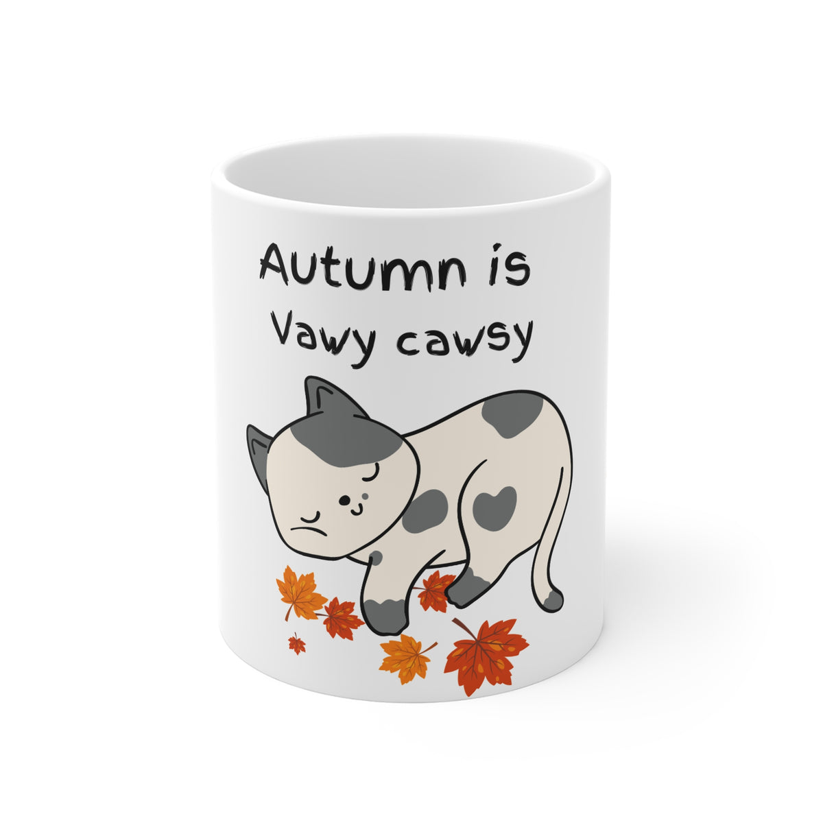 Autumn is Vawy Cawsy Cat Mug | Cute Fall Leaves Ceramic Coffee Cup