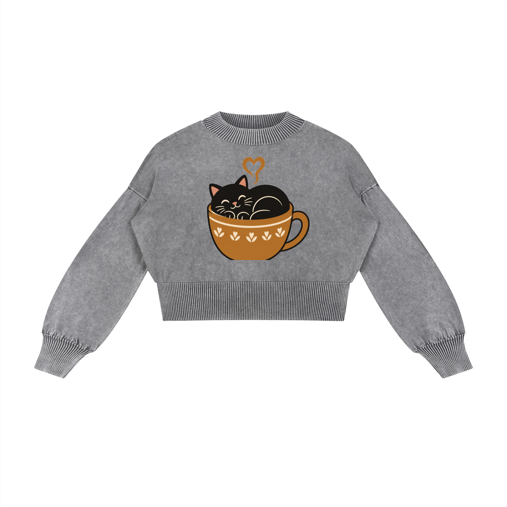 Mineral Wash Balloon Sleeve Cropped Sweater