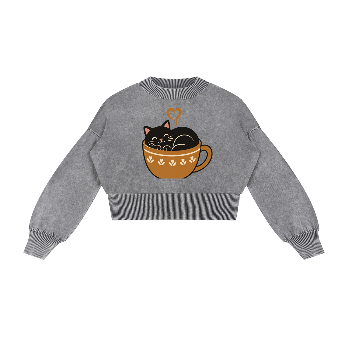 Mineral Wash Balloon Sleeve Cropped Sweater