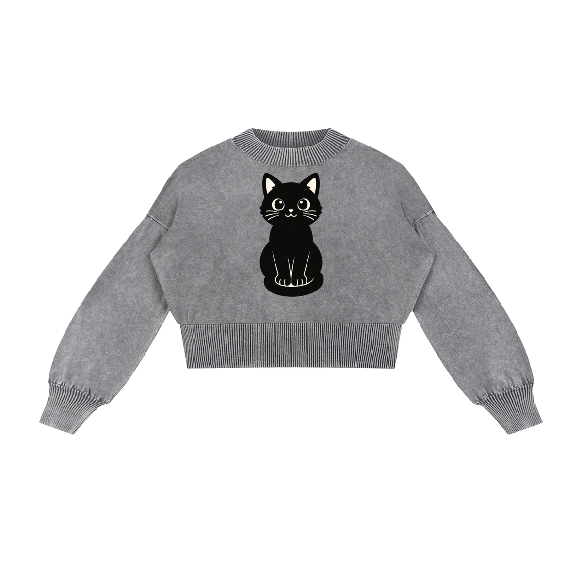 Mineral Wash Balloon Sleeve Cropped Sweater