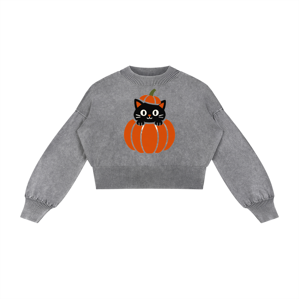 Mineral Wash Balloon Sleeve Cropped Sweater