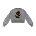 Mineral Wash Balloon Sleeve Cropped Sweater