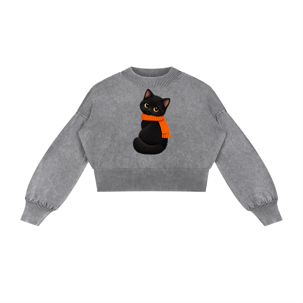 Mineral Wash Balloon Sleeve Cropped Sweater