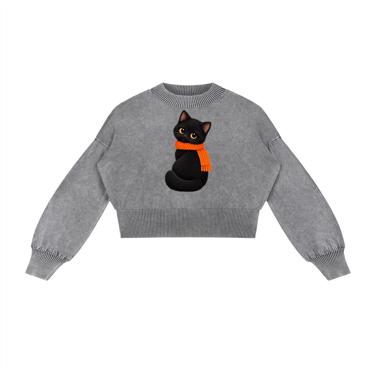 Mineral Wash Balloon Sleeve Cropped Sweater
